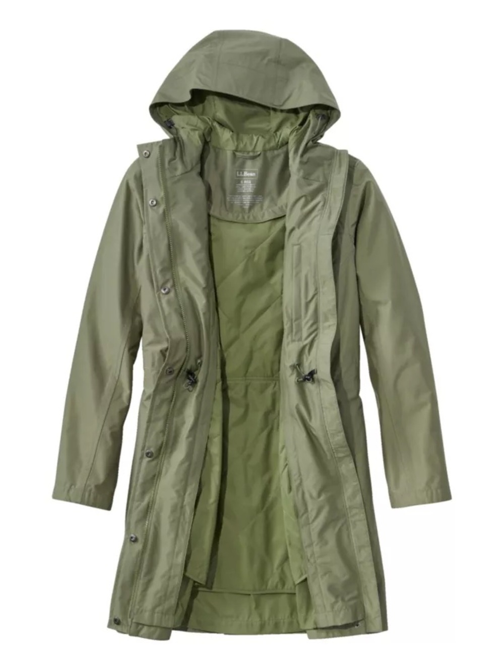L.L. Bean Women's H2OFF Raincoat, PrimaLoft-Lined in Thyme Green Size XL